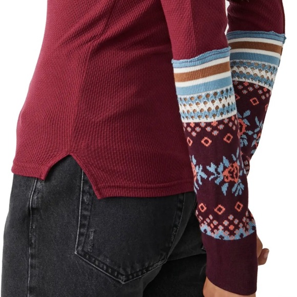 NWT Free People Boho Mikah Layering Long Cuff Top Blouse Henley Wine Combo XL - Picture 5 of 7